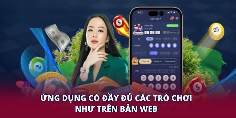 Ứng dụng có đầy đủ các trò chơi như trên bản web